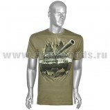 Футболка оливковая с рисунком в 3D Танк Т-90