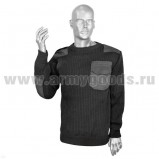 Свитер ПАН 100 % с накладками черный (вырез под горло круглый)